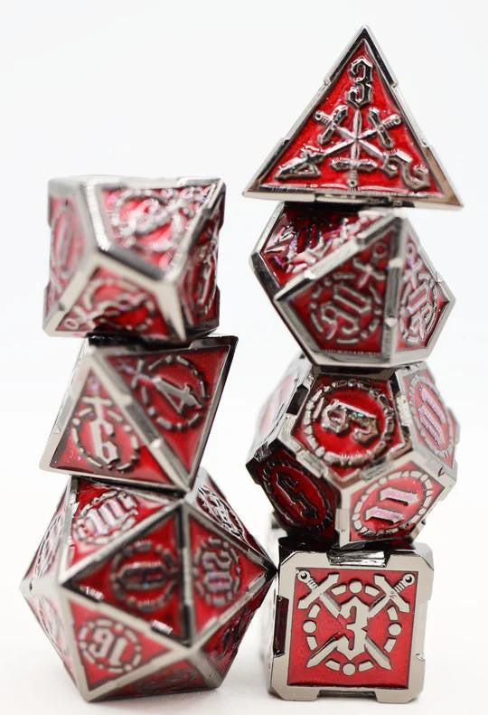 Foam Brain Games Foam Brain Dice - Metal RPG Dice Set- Crossed Sword - Blood Sword